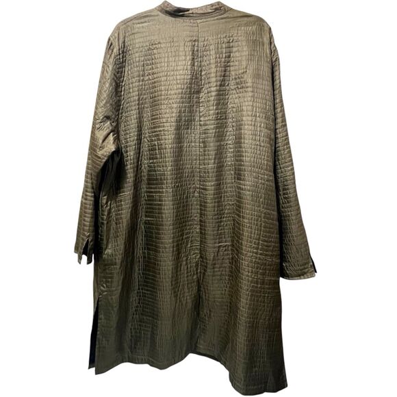 Mirasol Woman Long Coat Mixed Media Design Large Buttons Viscose, Olive Green 3X - Picture 2 of 7